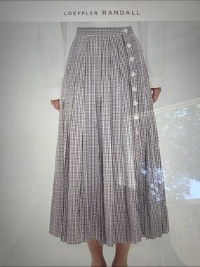 Loeffler Randall Black & White Gingham Pleated Button-Front Midi Skirt